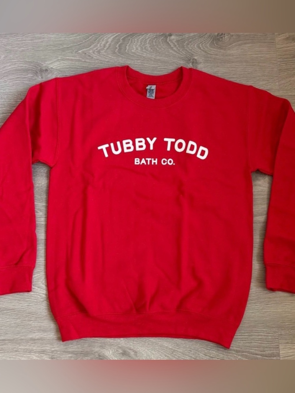 Tubby Todd Bath Co. Red Gildan Crew Neck. Unisex Large. Limited Edition.